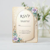Decorative Floral Frame with Pearls RSVP Card (Debout devant)