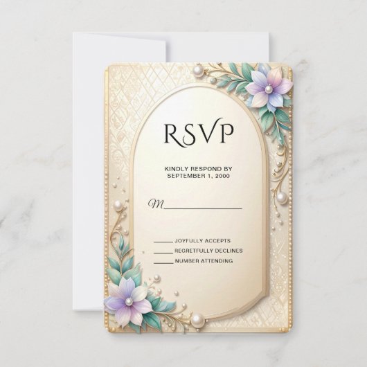 Decorative Floral Frame with Pearls RSVP Card (Devant)
