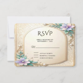Decorative Floral Frame with Pearls RSVP Card Kaartje