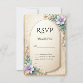 Decorative Floral Frame with Pearls RSVP Card Kaartje