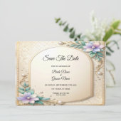 Decorative Floral Frame with Pearls Save The Date (Staand voorkant)