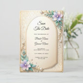 Decorative Floral Frame with Pearls Save The Date (Staand voorkant)
