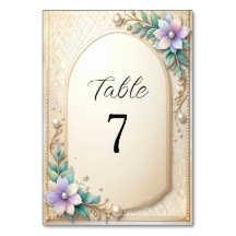 Decorative Floral Frame with Pearls Table Number