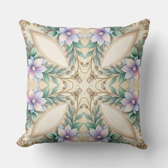 Decorative Floral Frame with Pearls Throw Pillow Kussen (Voorkant)