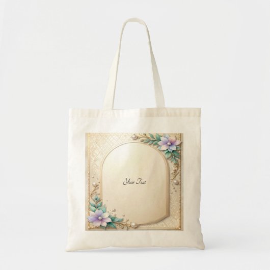 Decorative Floral Frame with Pearls Tote Bag (Devant)