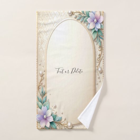 Decorative Floral Frame with Pearls Towel Set (Serviette à main)