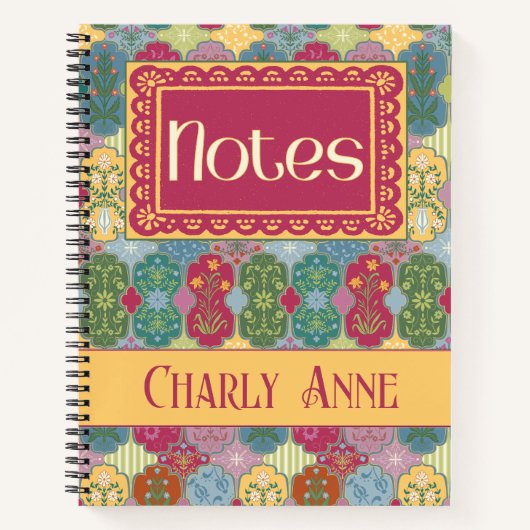 Decorative Floral Ticket Patchwork Folk Art Notitieboek (Voorkant)