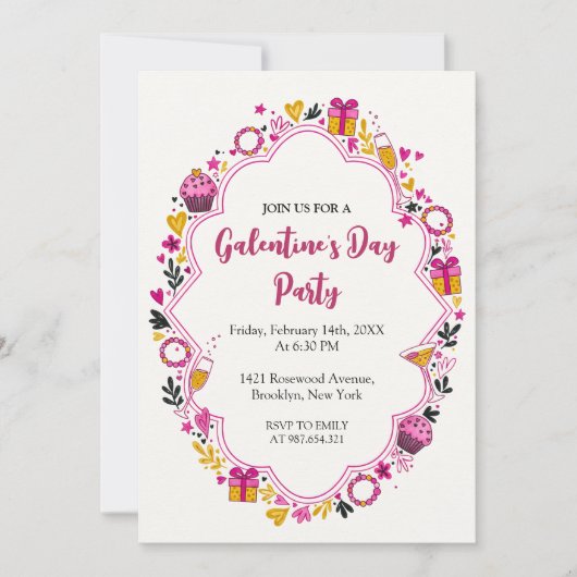 Decorative Galentines Invitation Oval Frame (Devant)
