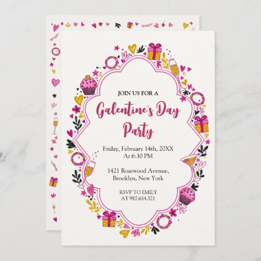Decorative Galentines Invitation Oval Frame (Devant / Derrière)