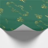 Decorative Gold and Green Christmas Cadeaupapier (Hoek)