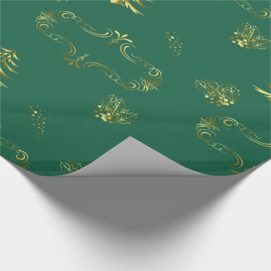 Decorative Gold and Green Christmas Cadeaupapier (Hoek)