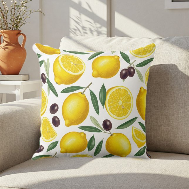 Decorative Mediterranean Lemon and Olive Pattern  Kussen (Creator heeft geüpload)