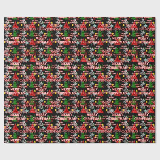 Decorative Merry Christmas Text Pattern Design  Cadeaupapier (Vlak)