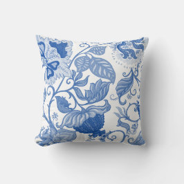 Decorative pillow with blue floral & leaf pattern kussen