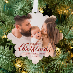 Décorative Première carte de Noël pour maman, papa et bébé
