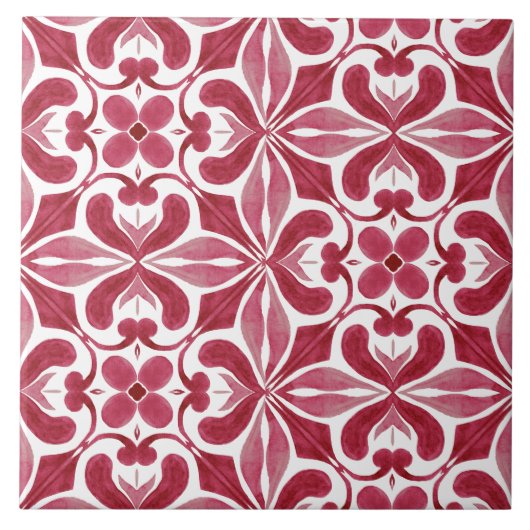 Decorative Red Azulejo Tile Patchwork Pattern Tegeltje (Voorkant)