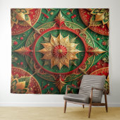 Decorative Red Green Holiday Backdrop Wandkleed (In Situ (horizontaal))