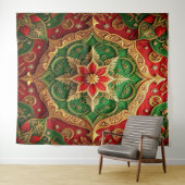 Decorative Red Green Holiday Backdrop Wandkleed (In Situ (horizontaal))