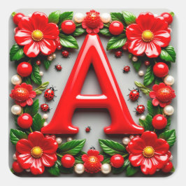 🐞 Decorative Rode Letter A Lieveheersbeestje Klap Vierkante Sticker