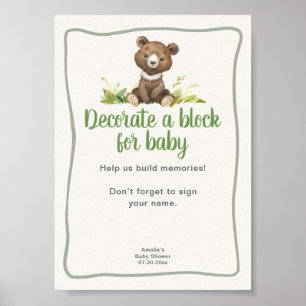 Decoreer een blok Knuffel Beer Baby Shower Poster