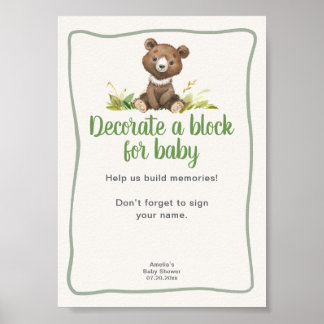 Decoreer een blok Knuffel Beer Baby Shower Poster