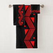 Decorgrens in rood en zwart bad handdoek (Insitu)