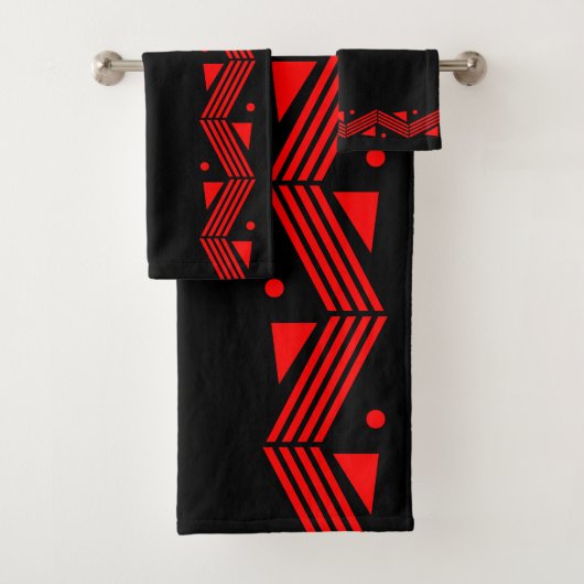 Decorgrens in rood en zwart bad handdoek (Insitu)