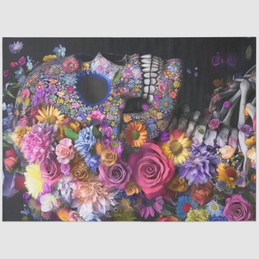 Decoupag3 Skull Bright Flowers Mixed Media Tissuepapier (Voorkant)