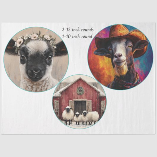 Decoupage 12 & 10" Round Farm Animals  Tissuepapier (Voorkant)