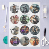 Decoupage 12 Witch Coaster Set 4" Circle Designs Tissuepapier (Craft)