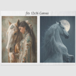 Decoupage 12x16 Canvas Ornate Horse Indian Woman  Tissuepapier