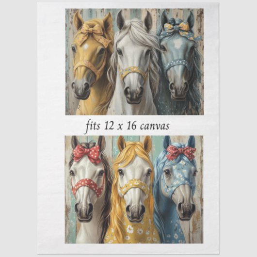 Decoupage 12x16 Whimsical 3 Panel Horses Tissuepapier (Voorkant)