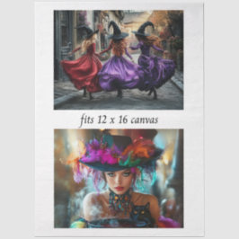 Decoupage 12x16 Whimsical Witches Festive Mystical Tissuepapier