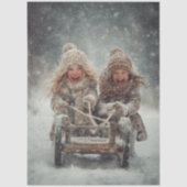 Decoupage 2 Children Laughing & Sledding Snow Fall Tissuepapier (Voorkant)