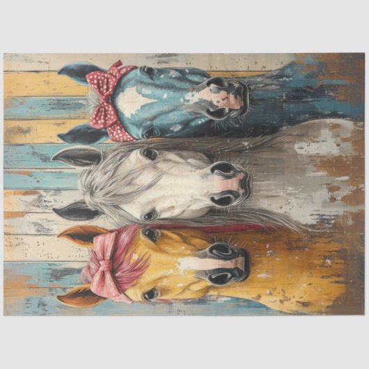 Decoupage 3 Paarden Bandanas Verontruste Achtergro Tissuepapier (Voorkant)