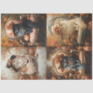 Decoupage 4 Herfst Instelling met Fluffy Cat Tissuepapier