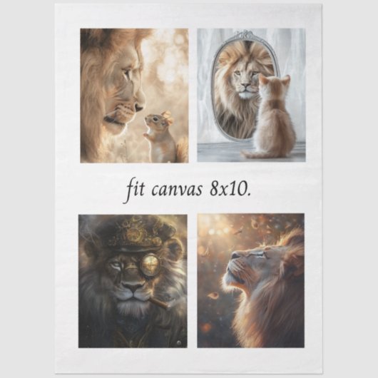 Decoupage 4 Lions Papers Fits 8 x 10 Canvas Tissuepapier (Voorkant)