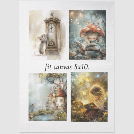 Decoupage 4 Storybook Designs Fit 8 x 10 Canvas Tissuepapier (Voorkant)