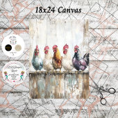 Decoupage 5 Chickens on a Fence 18x24 Canvas Tissuepapier
