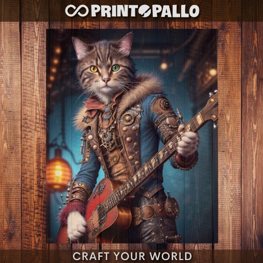 Decoupage - A steampunk cat & guitar - Inpakpapier Vel