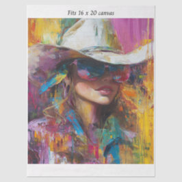 Decoupage Abstract Cowgirl 16x20 Canvas  Tissuepapier