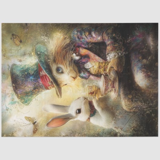 Decoupage Alice Adventures Konijn Digitale Kunst Tissuepapier (Voorkant)