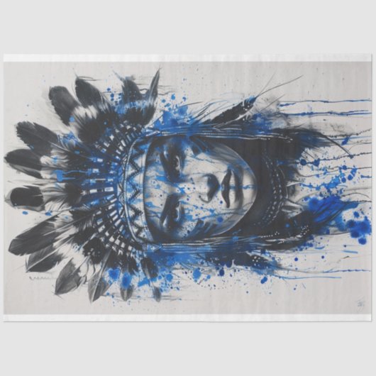 Decoupage Amerikaanse Indiase Maiden Blue Feather Tissuepapier (Voorkant)