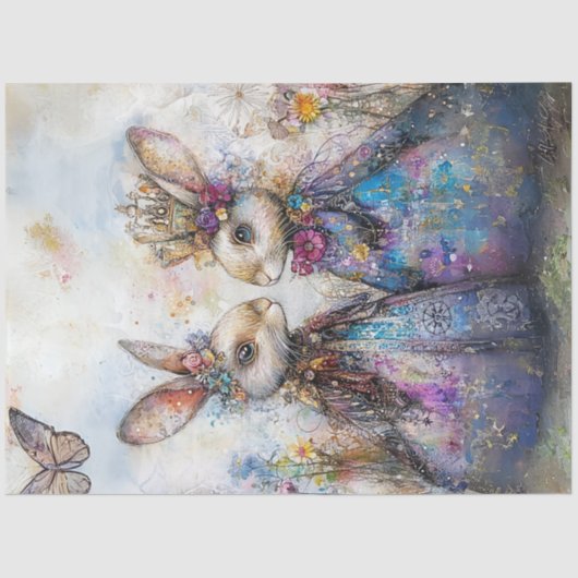 Decoupage Antropomorfe geklede paaskonijnen Tissuepapier (Voorkant)