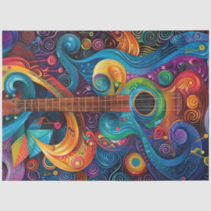 Decoupage Artistic Vibrant Swirling Pattern Guitar Tissuepapier