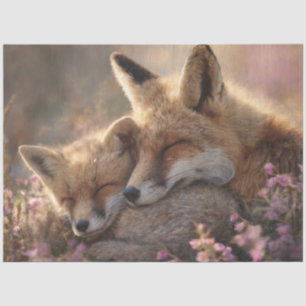 Decoupage Baby Fox Beschermd door Vader Fox Tissuepapier