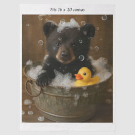 Decoupage Bear Cub Bubble Bath 16x20 Canvas Tissuepapier