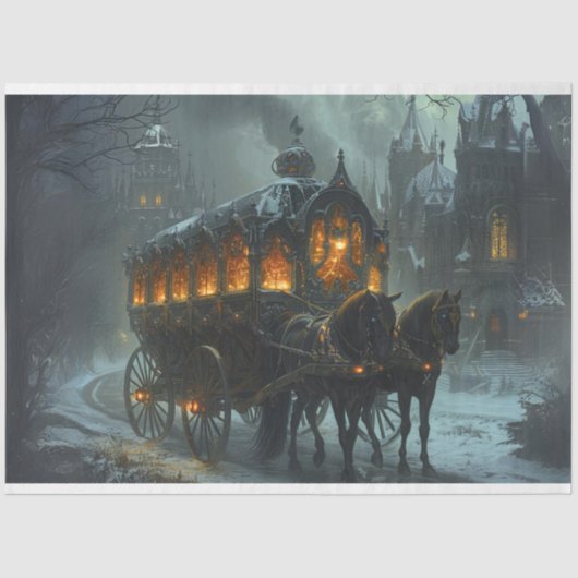Decoupage begrafeniswagen bij Gothic Manor Tissuepapier (Voorkant)