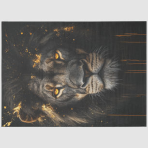 Decoupage Black Lion Gold Abstract Wildlife Design Tissuepapier