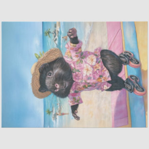 Decoupage Black Otter Skating Boardwalk bij Ocean Tissuepapier